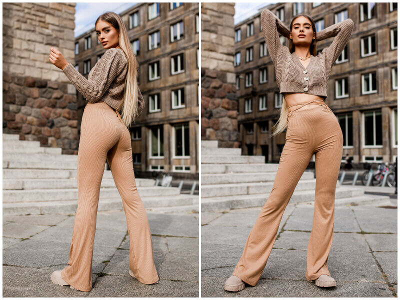 Odcienie brązu - beżowy komplet z dzianiny